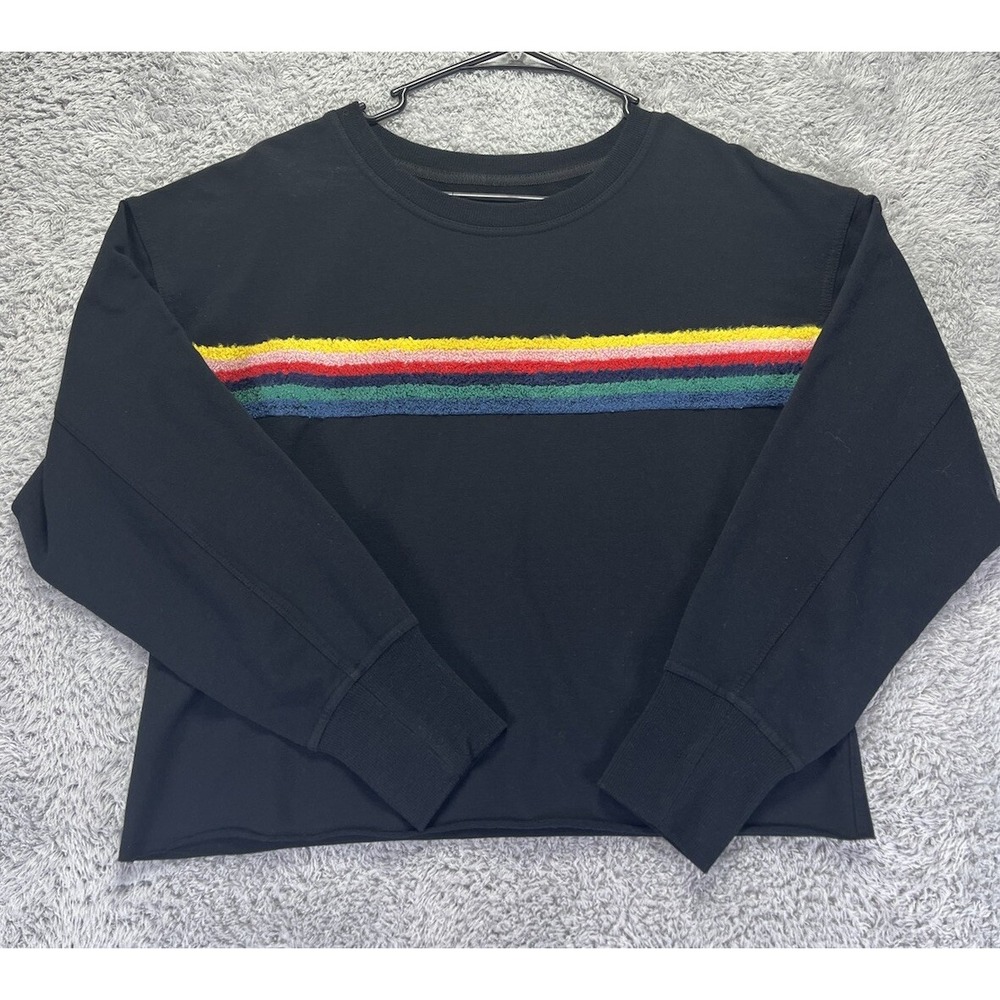 We Are Sundays Womens S Sweatshirt Black Cropped 3D Rainbow Knit Pullover NEW